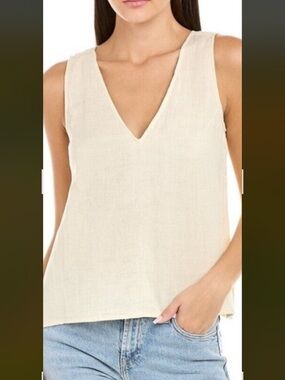 NWT Johnny Was Calme line Cream V-Neck Sleeveless Linen-Blend Tank